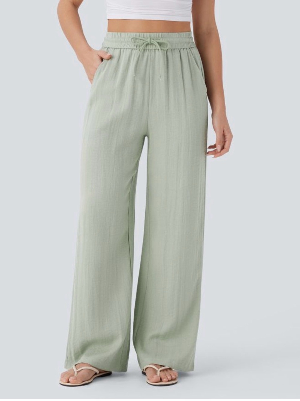 HALARA Wide-Leg Drawstring Pants — Sage Green